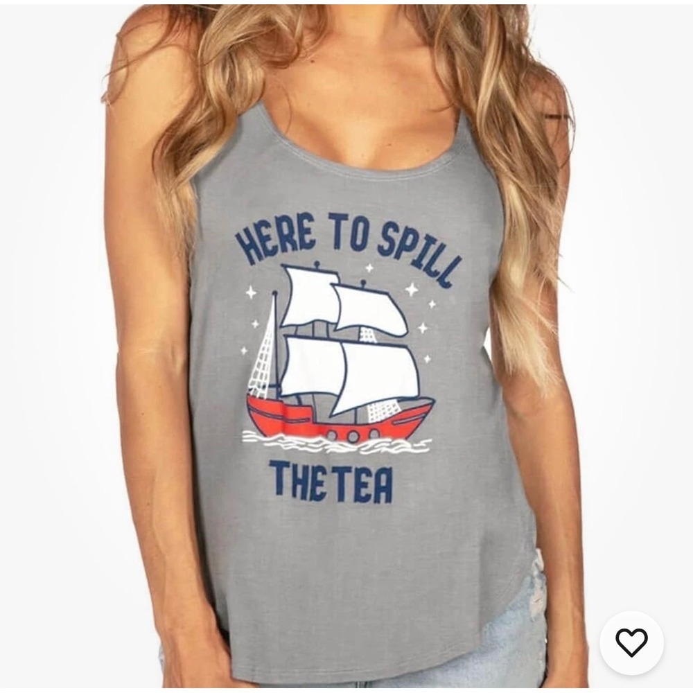 Tipsy‎ Elves Womens Spill the Tea Tank Top Light Grey Graphic Ship XL NEW
